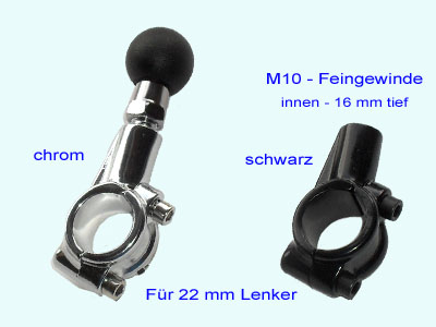 Spiegelhalterung Alu für 22 mm Lenker mit 10 mm Gewinde Schwarz