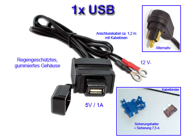 USB-Einbaubuchse, polarweiß glänzend, 12V, 3A Ausgangsstrom